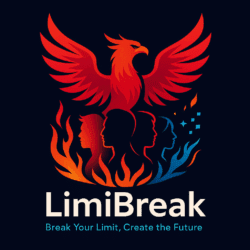 大きなフェニックスのロゴと炎の中に立つ複数の人物のシルエット、「LimiBreak」とスローガンが描かれたイメージ